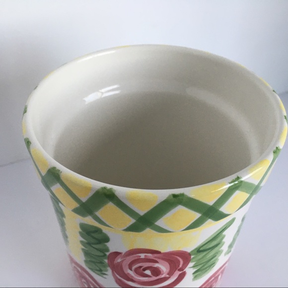 Utensil Crock Hausenware Libby Wilke vi rage Ceramic Stoneware yellow roses - Picture 5 of 13